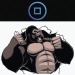 A gorilla pounding its chest next to the official blue circular Ryo Currency logo with a square cutout, symbolizing guerrilla-style community marketing and earning $RYO.