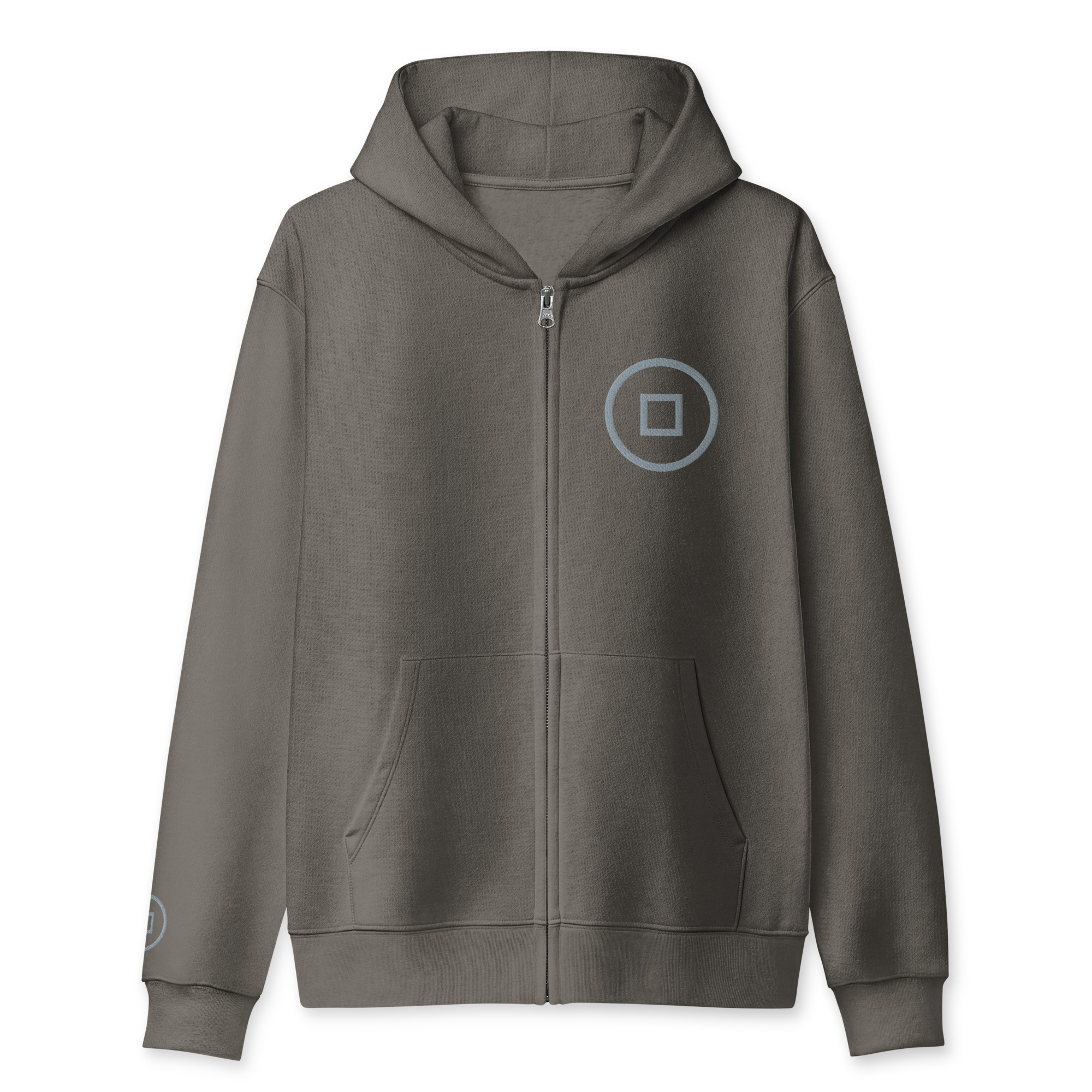 Asphalt Ryo heavyweight full zip hoodie with tonal grey left-chest embroidery