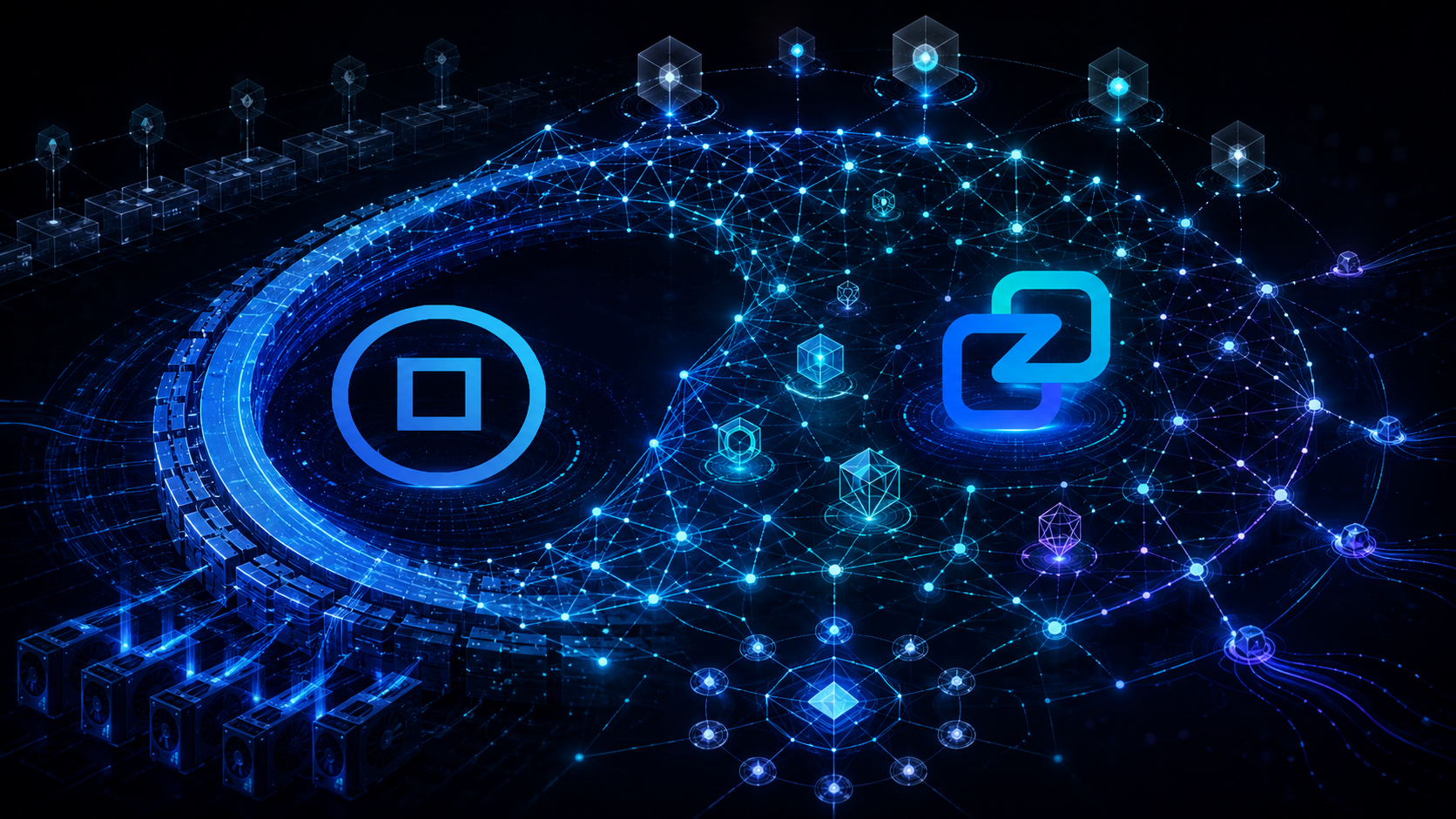Ryo Currency and Zano logos within a futuristic privacy network evolving from a cryptographic ring into zero-knowledge proofs, private consensus and network anonymity.