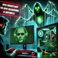 Your PC isn’t lagging… it’s mining for someone else 💀
Hackers love Monero
RYO shuts them down 🛑 #RyoCurrency #CyberSecurity Dark cyber-themed illustration showing a computer running a GPU mining setup while a glowing green hacker figure with hollow black eyes appears on the screen wearing headphones; above him floats a menacing skeleton in a black hoodie with a glowing spider-like symbol on its chest, extending multiple long, claw-like fingers toward the viewer; a separate PC tower with visible GPU is shown beside the setup, and a warning sign reads "Ryo resistant to CPU hijacking & Botnets"; visual represents malware-infected gaming PCs used for unauthorized crypto mining and highlights Ryo Currency as a secure, botnet-resistant alternative