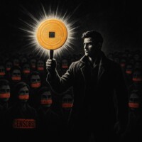 Censored No More: Crowd Silenced, But One Glowing RYO Coin Speaks Freedom #RyoCurrency #Cryptoprivacy Digital illustration depicting mass censorship in finance and society: large crowd of people with 'Censored' stamped across their mouths and chests in bold red text, symbolizing silenced voices and controlled transactions; foreground shows a central man boldly holding up a glowing golden Ryo Currency coin that radiates light, representing liberation through privacy and financial sovereignty; theme of breaking free from surveillance, censorship resistance, and the power of default-private cryptocurrencyThis fits seamlessly into your ryo.news community gallery: