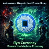 Autonomous AI Needs Private Cash: RYO Powers the Machine Economy – No Watchers, Just Unstoppable Value #RyoCurrency #PrivacyCoins Futuristic digital artwork for Ryo Currency privacy coin in the machine economy: large central Ryo coin logo surrounded by multiple robot figures representing autonomous AI agents; top text 'Autonomous AI agents need Private Money'; bottom text 'Ryo Currency Powers the Machine Economy'; sci-fi theme highlighting default privacy, fungibility, and unstoppable transactions for AI systems