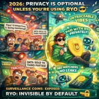 2026: Tracked & Sold... or Untraceable Vibes with RYO? Choose Invisible #RYOCurrency #PrivacyIsPower Split-image comparison artwork for 2026 cryptocurrency privacy: left side shows stressed man tracked with surveillance eyes, cameras, transaction logs, data sold warnings, and 'Tracked Tracked Tracked'; right side shows relaxed confident man with untraceable vibes using Ryo Currency, no watchers no leaks; top text '2026: Privacy is optional unless you're using RYO'; bottom text 'Surveillance coins: Exposed. RYO: Invisible by default'