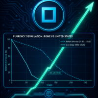 A futuristic Ryo Currency infographic showing fiat devaluation, monetary history, and the rise of privacy-focused digital sovereignty. Futuristic infographic titled “The Rise of Ryo Currency” with the Ryo logo, a devaluation chart, and a glowing upward arrow representing digital sovereignty.